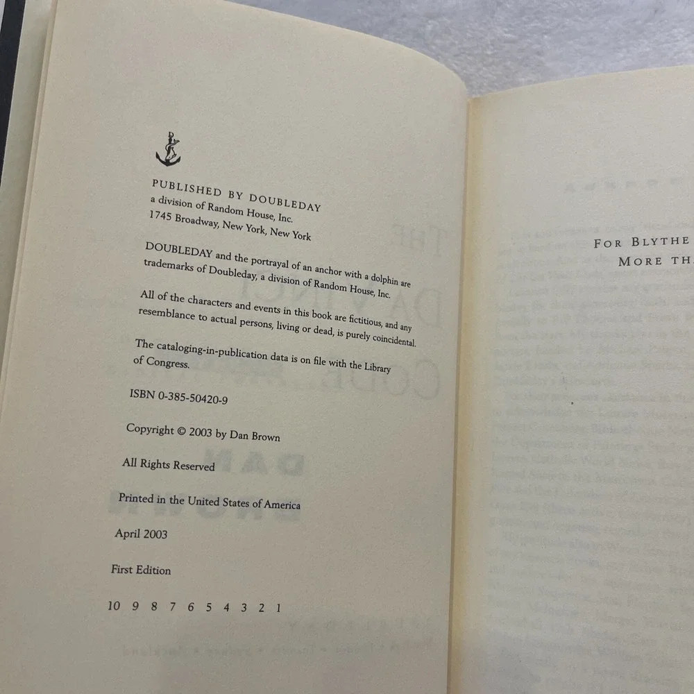 THE‎ DA VINCI CODE Dan Brown First Edition, 1st Print, 2003